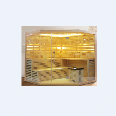 Large with tempered glass jade wood sauna and shower combined wooden room for sale